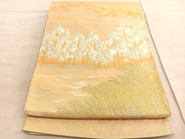 平和屋着物◎六通柄袋帯　遠山すすき風景文　金銀糸　正絹　逸品　BAAV8745hv