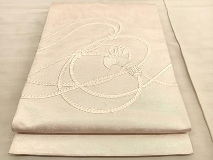 平和屋着物◎太鼓柄袋帯　総刺繍　駒刺繍　結び紐　引箔　正絹　逸品　BAAV8746hv