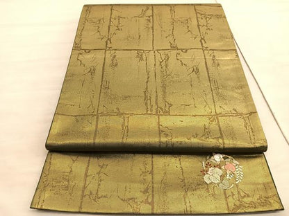 平和屋着物◎六通柄袋帯　ワンポイント　花丸文　氷割れ格子文様　金糸　引箔　正絹　逸品　BAAV8807hv