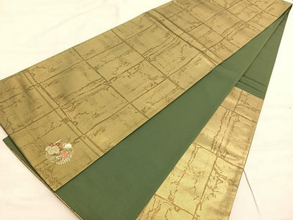 平和屋着物◎六通柄袋帯　ワンポイント　花丸文　氷割れ格子文様　金糸　引箔　正絹　逸品　BAAV8807hv