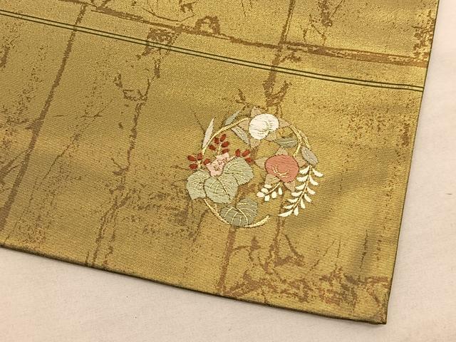 平和屋着物◎六通柄袋帯　ワンポイント　花丸文　氷割れ格子文様　金糸　引箔　正絹　逸品　BAAV8807hv