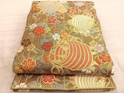 平和屋着物●佐賀錦　六通柄袋帯　唐織　枝重桜小田巻文様　金糸　正絹　逸品　BAAV8809hv