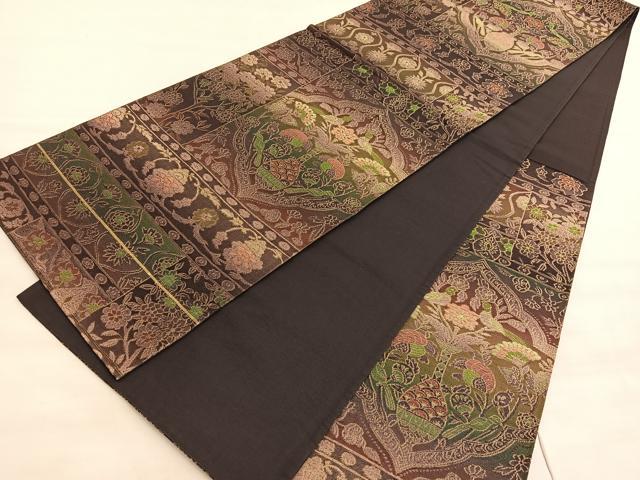 平和屋着物◎六通柄袋帯　向かい飾花文　金糸　正絹　逸品　BAAV8819hv