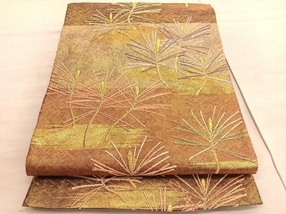 平和屋着物◎六通柄袋帯　唐織　綾都久紫　和嘉松文　金銀糸　正絹　逸品　BAAV8822hv