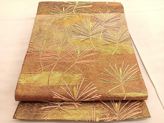 平和屋着物◎六通柄袋帯　唐織　綾都久紫　和嘉松文　金銀糸　正絹　逸品　BAAV8822hv