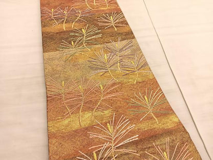 平和屋着物◎六通柄袋帯　唐織　綾都久紫　和嘉松文　金銀糸　正絹　逸品　BAAV8822hv