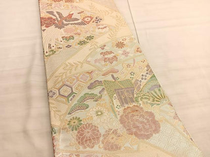 平和屋着物◎古典佐賀錦　六通柄袋帯　九百織　御所車花文　金銀糸　正絹　逸品　BAAV8829hv