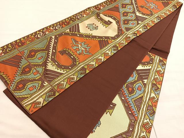 平和屋着物◎六通柄袋帯　幾何学文様　正絹　逸品　BAAV8837hv