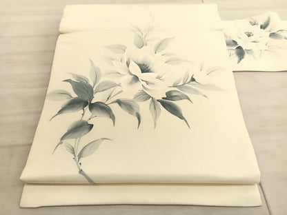 平和屋着物●塩瀬 九寸名古屋帯 作家物 手描き 枝花文 正絹 逸品 BAAV8844hv