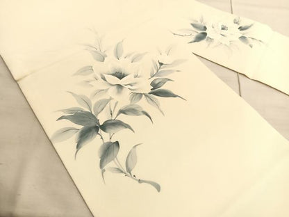 平和屋着物●塩瀬 九寸名古屋帯 作家物 手描き 枝花文 正絹 逸品 BAAV8844hv