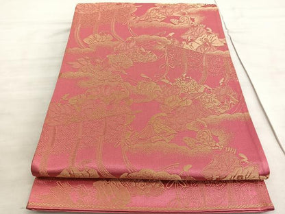 平和屋着物◎六通柄袋帯　几帳人物文　金糸　正絹　逸品　BAAV8852hv