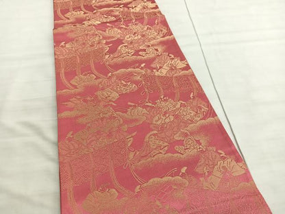 平和屋着物◎六通柄袋帯　几帳人物文　金糸　正絹　逸品　BAAV8852hv