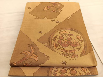 平和屋着物◎六通柄袋帯　花鳥丸文　正絹　逸品　BAAV8863hv