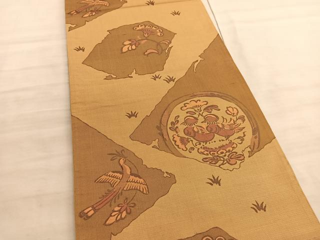 平和屋着物◎六通柄袋帯　花鳥丸文　正絹　逸品　BAAV8863hv