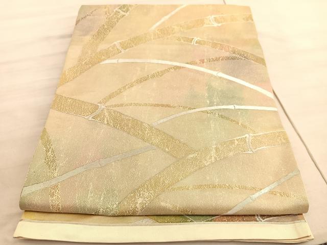 平和屋着物◎六通柄袋帯　竹　銀糸　正絹　逸品　BAAV8865hv
