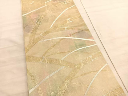 平和屋着物◎六通柄袋帯　竹　銀糸　正絹　逸品　BAAV8865hv
