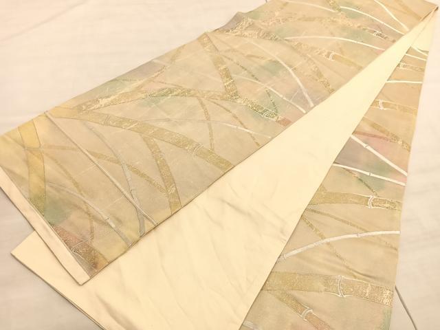 平和屋着物◎六通柄袋帯　竹　銀糸　正絹　逸品　BAAV8865hv