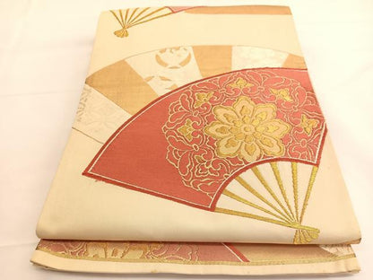 平和屋着物◎六通柄袋帯 唐織 宝相華扇面文 金糸 正絹 逸品 BAAV8904hv