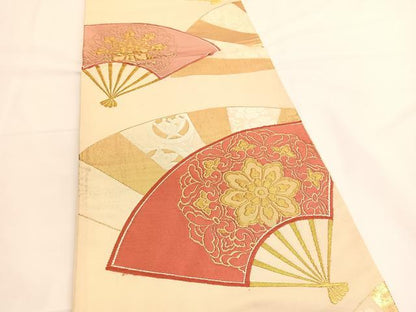 平和屋着物◎六通柄袋帯 唐織 宝相華扇面文 金糸 正絹 逸品 BAAV8904hv