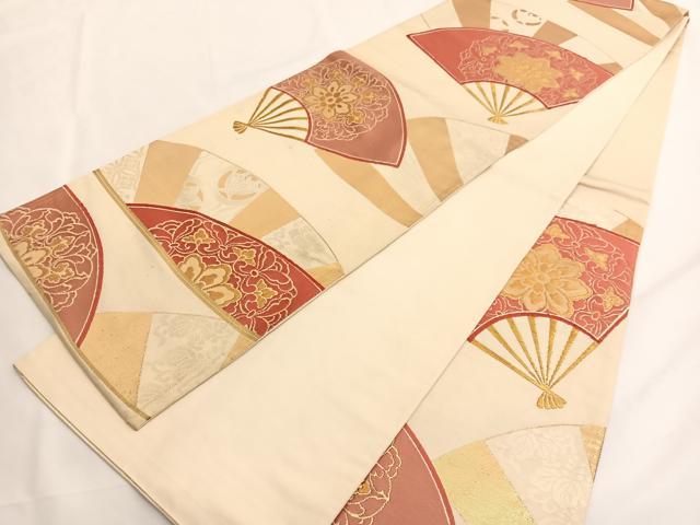 平和屋着物◎六通柄袋帯 唐織 宝相華扇面文 金糸 正絹 逸品 BAAV8904hv