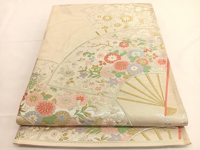 平和屋着物◎六通柄袋帯　唐織　扇面花文　金銀糸　正絹　逸品　BAAV8906hv