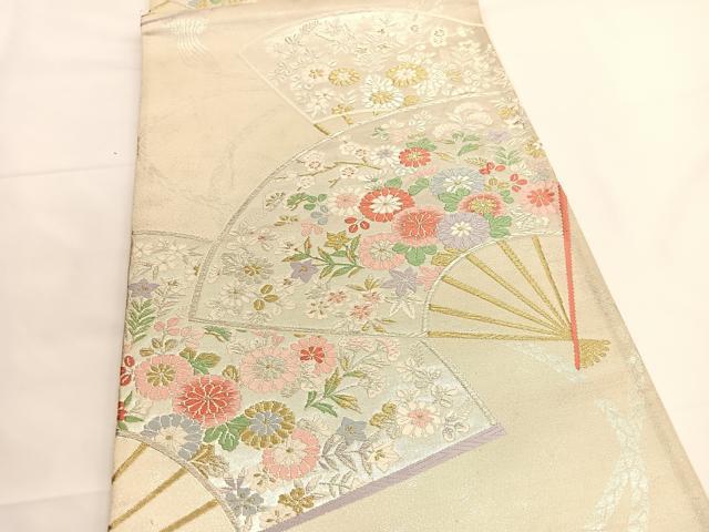 平和屋着物◎六通柄袋帯　唐織　扇面花文　金銀糸　正絹　逸品　BAAV8906hv