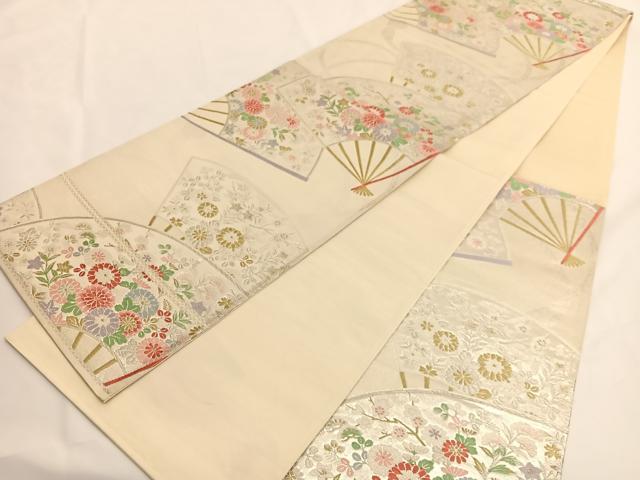 平和屋着物◎六通柄袋帯　唐織　扇面花文　金銀糸　正絹　逸品　BAAV8906hv