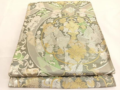 平和屋着物◎六通柄袋帯　向かい鳳凰更紗花文　金銀糸　正絹　逸品　BAAV8909hv