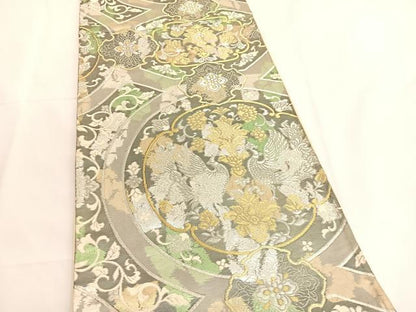 平和屋着物◎六通柄袋帯　向かい鳳凰更紗花文　金銀糸　正絹　逸品　BAAV8909hv