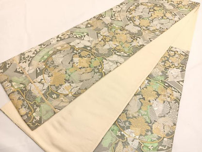 平和屋着物◎六通柄袋帯　向かい鳳凰更紗花文　金銀糸　正絹　逸品　BAAV8909hv