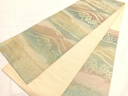 平和屋着物◎六通柄 京袋帯 風景文 金糸 正絹 逸品 BAAV8918hv