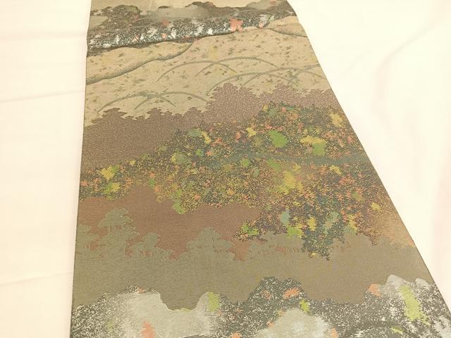平和屋着物◎六通柄袋帯　樹林シルエット　金銀糸　引箔　正絹　逸品　BAAV8932hv