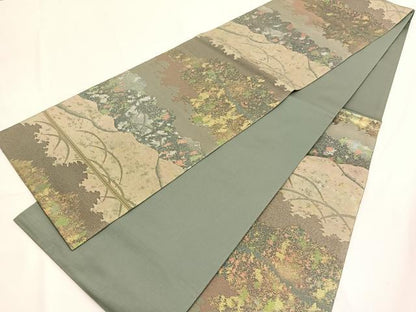 平和屋着物◎六通柄袋帯　樹林シルエット　金銀糸　引箔　正絹　逸品　BAAV8932hv