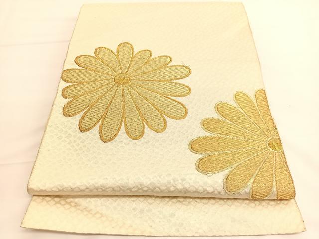 平和屋着物◎八寸名古屋帯　菊　金糸　正絹　逸品　BAAV8986hv