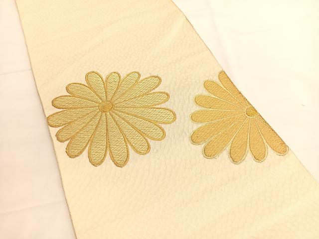 平和屋着物◎八寸名古屋帯　菊　金糸　正絹　逸品　BAAV8986hv