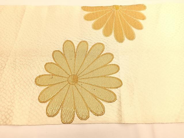 平和屋着物◎八寸名古屋帯　菊　金糸　正絹　逸品　BAAV8986hv