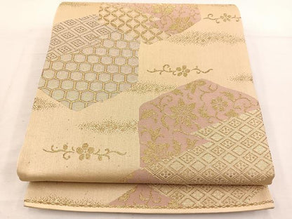 平和屋着物◎六通柄袋帯　亀甲花文　金糸　正絹　逸品　BAAV9116mz