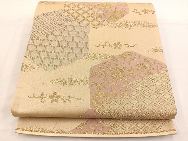 平和屋着物◎六通柄袋帯　亀甲花文　金糸　正絹　逸品　BAAV9116mz