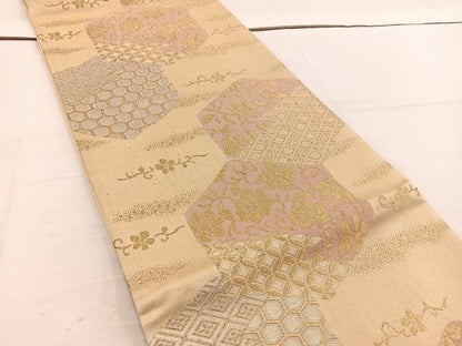 平和屋着物◎六通柄袋帯　亀甲花文　金糸　正絹　逸品　BAAV9116mz