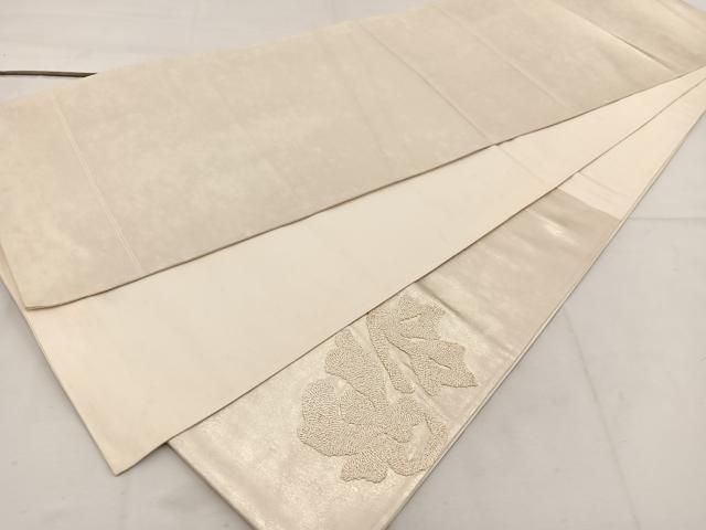 平和屋着物◎太鼓柄袋帯　総刺繍　枝花文　引箔　正絹　逸品　BAAV9118mz