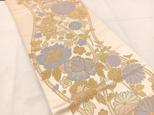 平和屋着物◎全通柄袋帯 唐織 立涌草花文 金糸 正絹 逸品