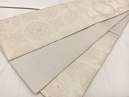 平和屋着物◎六通柄袋帯 唐織 草花文 銀糸 正絹 逸品 BAAV9143mz