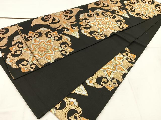 平和屋着物◎六通柄 本袋帯 宝相華 黒地 金糸 BAAV9148mz