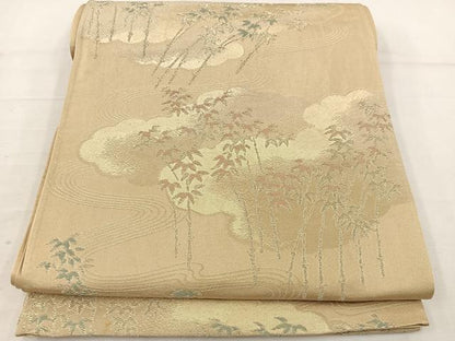 平和屋着物◎六通柄袋帯 雲重ね笹竹文 金糸 正絹 逸品 BAAV9149mz