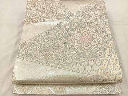 平和屋着物◎六通柄袋帯　唐織　切嵌正倉院花文　銀糸　正絹　逸品　BAAV9151mz