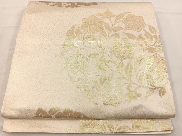 平和屋着物◎六通柄袋帯 草花文 金糸 正絹 逸品 BAAV9152mz