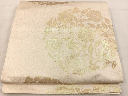平和屋着物◎六通柄袋帯 草花文 金糸 正絹 逸品 BAAV9152mz