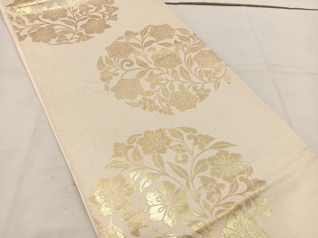 平和屋着物◎六通柄袋帯 草花文 金糸 正絹 逸品 BAAV9152mz