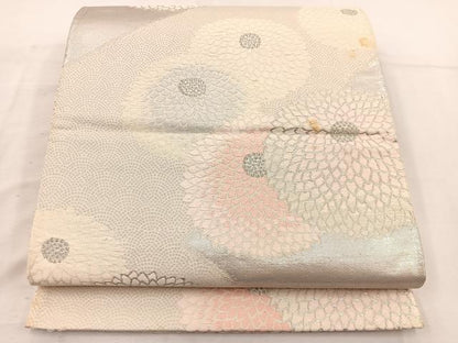 平和屋着物◎六通柄袋帯 唐織 菊 銀糸 正絹 逸品 BAAV9157mz