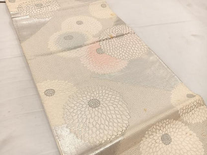 平和屋着物◎六通柄袋帯 唐織 菊 銀糸 正絹 逸品 BAAV9157mz